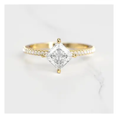 PRINCESS HALF PAVE DIAMOND RING - 18k yellow gold / 1.25ct / lab diamond