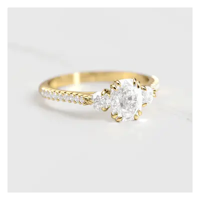 CUSHION HALF PAVE DIAMOND RING WITH ACCENT STONES - 14k white gold / 0.5ct / lab diamond