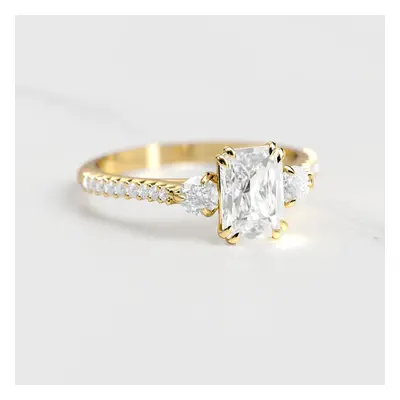 RADIANT HALF PAVE DIAMOND RING WITH ACCENT STONES - 18k white gold / 1.50ct / natural diamond