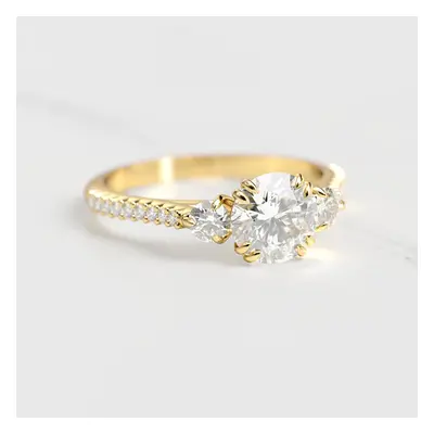 ROUND HALF PAVE DIAMOND RING WITH ACCENT STONES - 14k rose gold / 1.50ct / natural diamond