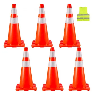 VEVOR 6Pack Traffic Cones, 28"Safety Cones, PVC Orange Traffic Safety Cone with Reflective Colla