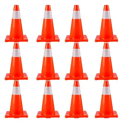 VEVOR 12Pack 18" Traffic Cones, Safety Road Parking Cones PVC Base, Orange Traffic Cone with Ref