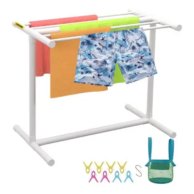VEVOR Pool Towel Rack, 5 Bar, White, Freestanding Outdoor PVC T-Shape Poolside Storage Organizer