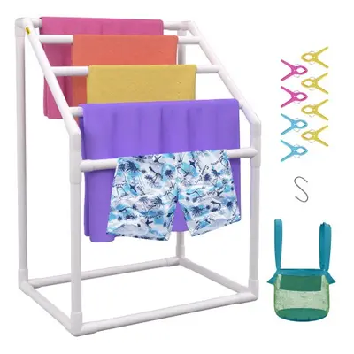 VEVOR Pool Towel Rack, 5 Bar, White, Freestanding Outdoor PVC Trapedozal Poolside Storage Organi