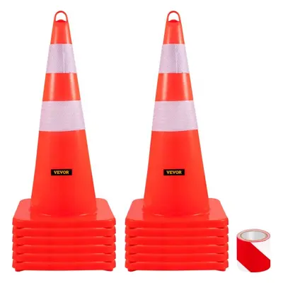 VEVOR Safety Cones, 12 x 28" Traffic Cones, PVC Orange Construction Cones, 2 Reflective Collars 