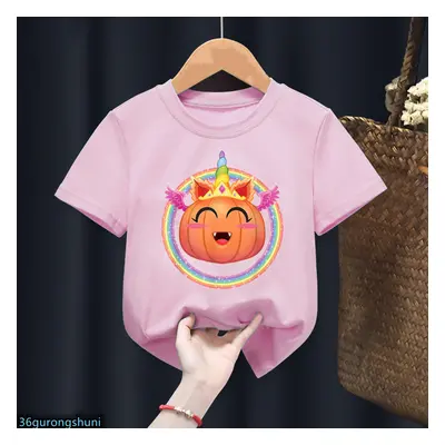 Kawaii Girls T-Shirts Halloween Unicorn Pumpkin Print T Shirt Cute Children'S Clothes Tshirst Tr