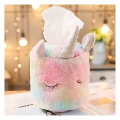 Plush Fabric Rainbow Unicorn Tissue Box(Cylinder)