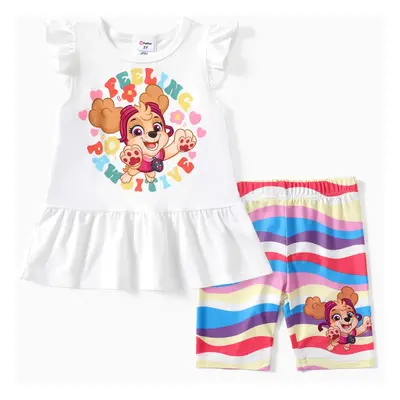 Paw Patrol Toddler Girls 2pcs Cute Character Floral Print Flutter-sleeve Top with Flower Rainbow