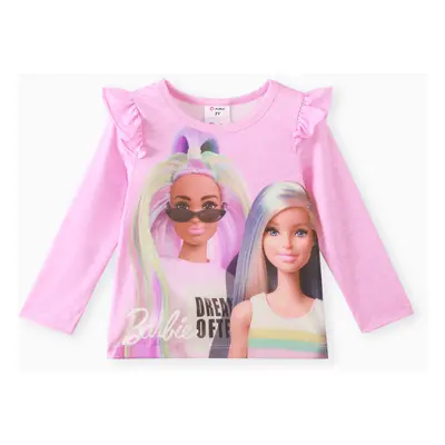 Barbie Toddler Girl Character Print Ruffled Long-sleeve Tee