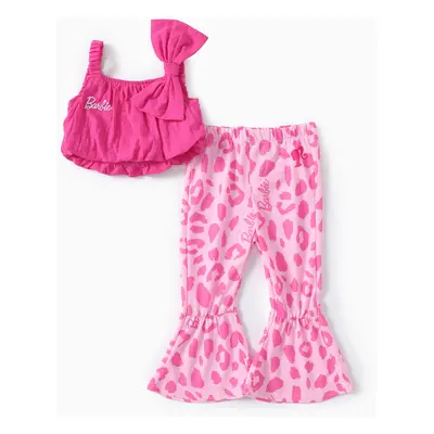 Barbie Toddler Girls 2pcs Cotton Bow Twist Sleeveless Top with Leopord Flare Pants Set