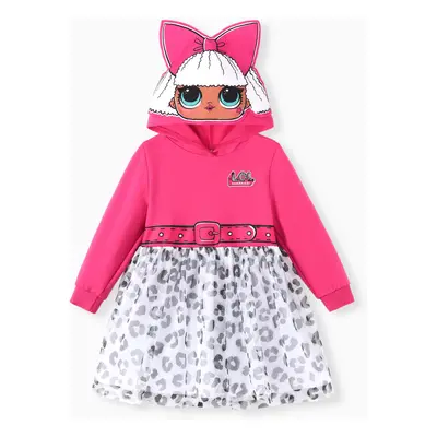 LOL Surprise Toddler Girl 1pc Character Cosplay Hood Long-sleeve Leopard Print Mesh Dress