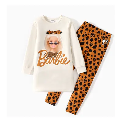 Barbie 2pcs Kid Girl Character Print Sweatshirt and Leopard Print Leggings Set