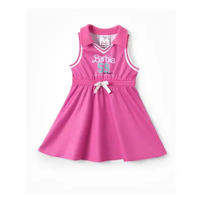 Barbie Toddler/Kid Girls 1pc Classic Letter Logo with Number Print Sporty Sleeveless Bowknot Pol