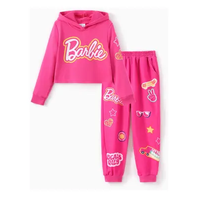 Barbie Kid Girl 2pcs Character Hooded Long-sleeve Sweatshirt And Allover Print Pants Set