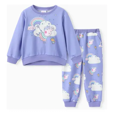 Peppa Pig Toddler Girl 2pcs Unicorn Floral Print Long-sleeve Sweatshirt And Pants Set