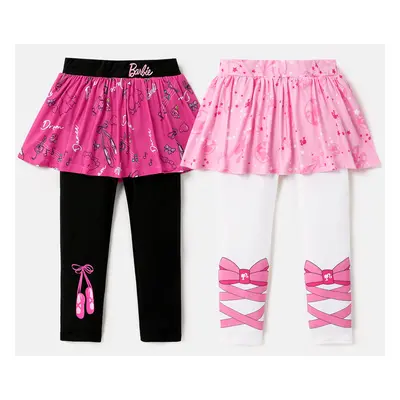 Barbie Toddler Girl Bow Print Ruffle Overlay 2 In 1 Leggings