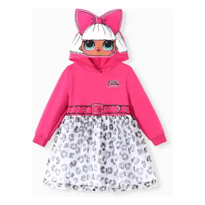 LOL Surprise Toddler Girl 1pc Character Cosplay Hood Long-sleeve Leopard Print Mesh Dress