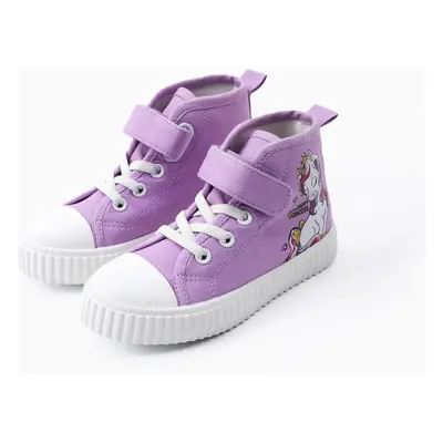 Toddler/Kid Girl Purple Unicorn Pattern Casual Velcro  Canvas High-Top Shoes