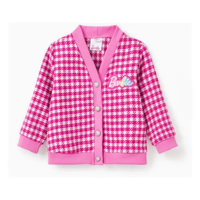 Barbie Clothing Mommy And Me 1pc Logo Print Houndstooth Pearl Button Knitted Coat