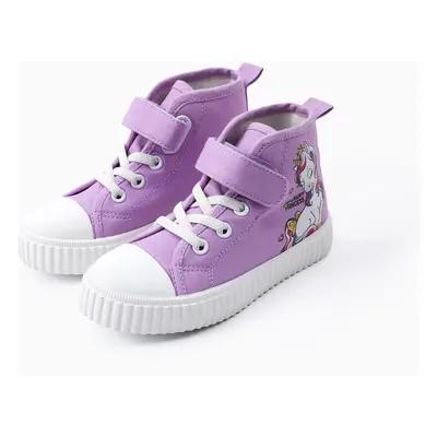 Toddler/Kid Girl Purple Unicorn Pattern Casual Velcro  Canvas High-Top Shoes