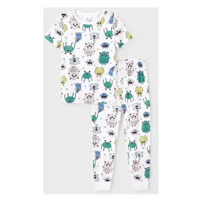 Bamboo Family Pajamas Cute Little Monster Print Short-sleeve Matching Pajama Set ( Snug-Fitting 