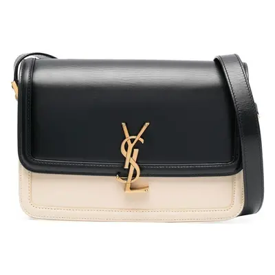 Saint Laurent Women's Solferino Logo Plaque Shoulder Bag in Nero/Burro | 63430516C7W1089