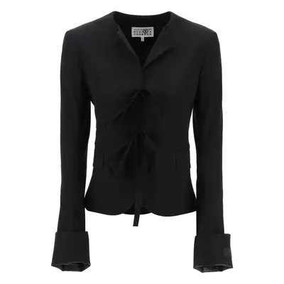 Mm6 Maison Margiela Women's Single-Breasted Blazer With Round Neck in Black | Size | S62BN0096S4