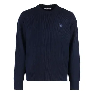 Maison KitsunÃ© Men's Wool-Blend Crew-Neck Sweater in Blue | Size | LM00818KT1093 Color P476