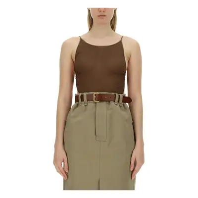 Saint Laurent Women's Georgette Bodysuit in Brown | Size Medium