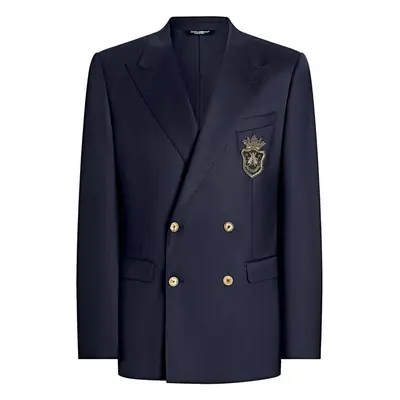 Dolce & Gabbana Men's Double-Breasted Jacket With Patch in Blue | Size | G2TJ8ZFUBFA Color B4902