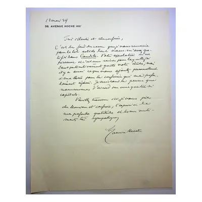 [Signed] Lettre autographe signée à Léon Daudet sur son nouveau livre ""Grandeur des Élites"" (A