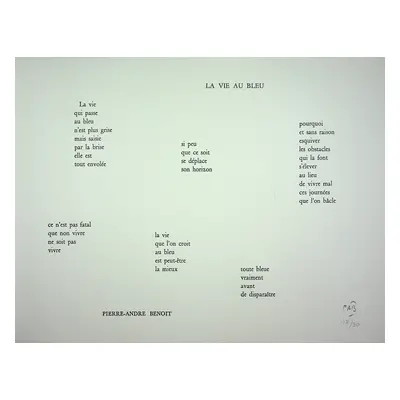 [Signed] La Vie au bleu. Édition originale. Livre d'artiste. 30 exemplaires. Pierre-André Benoit