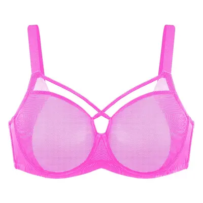 HSIA Billie Cross Front Strap Smooth Sheer Mesh Comfy Underwire Bra - Barbie Pink / 34 / C